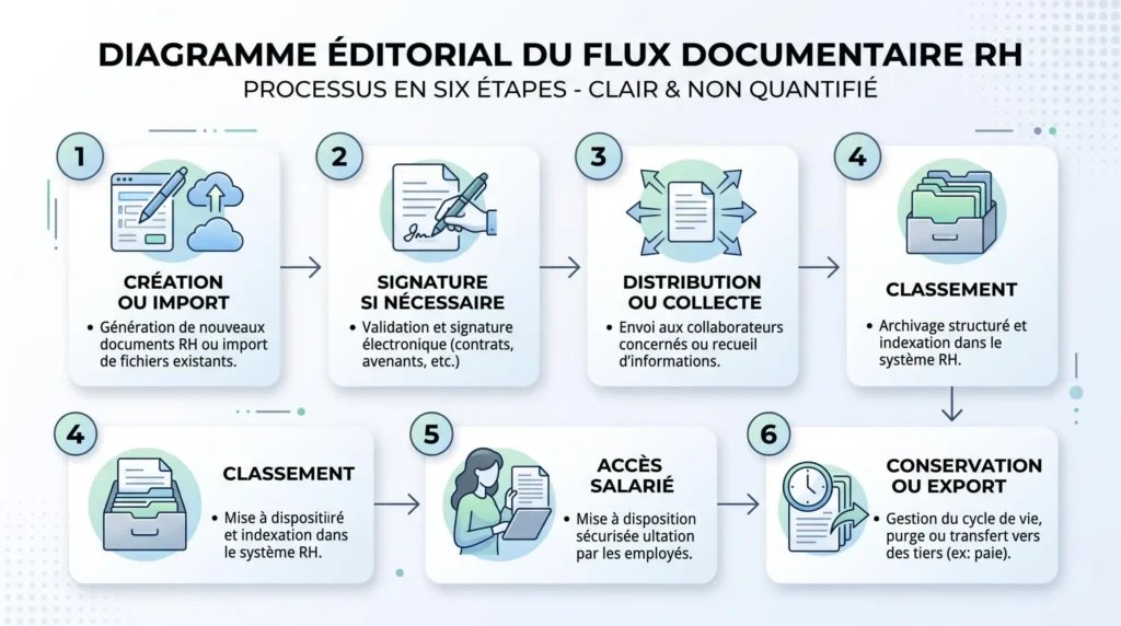 Schéma du cycle de dématérialisation d'un document RH